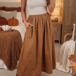 Chestnut Striped Colorblock Patchwork Sleeveless Casual Long Dress