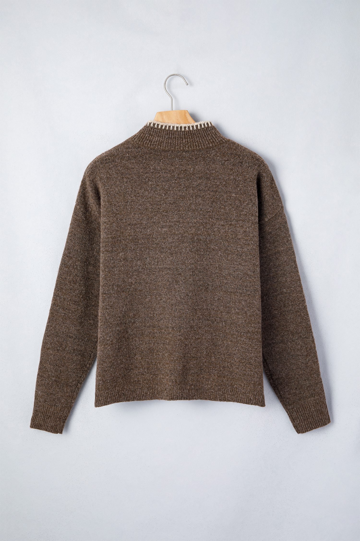 Chicory Coffee Floral Print High Neck Long Sleeve Sweater