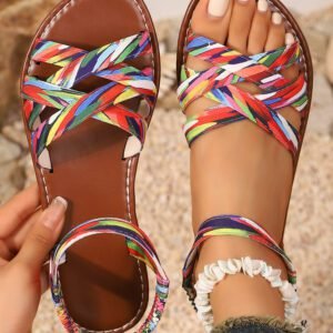 Cinnamon Colorful Caged Band Flat Roman Strap Sandals