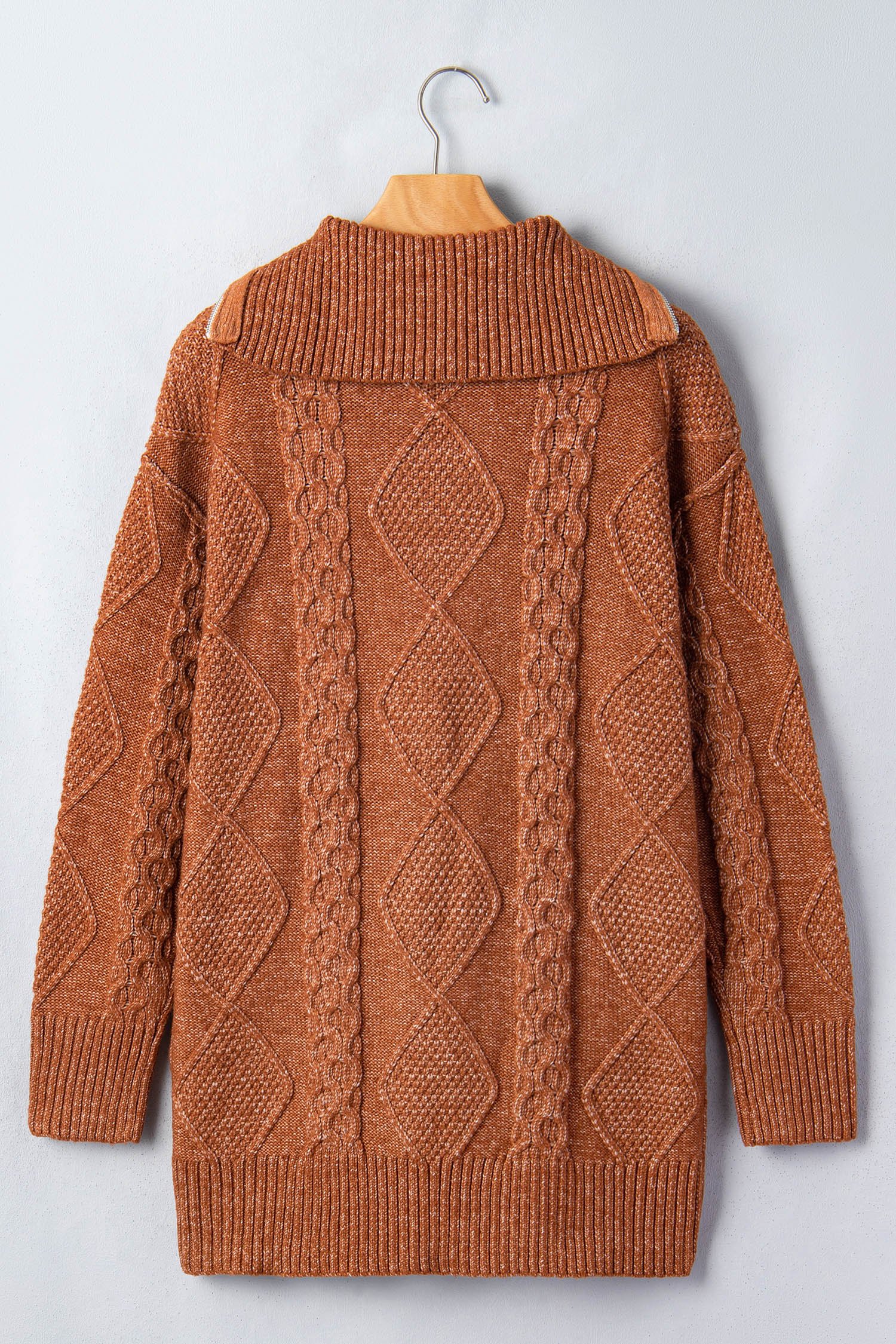 Clay Zip-Up Cable Knit Drop Shoulder Sweater Dress