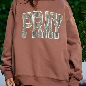 Coffee Mock Neck Camo PRAY Graphic Sweatshirt