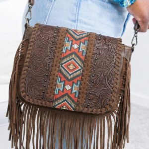 Coffee Western Aztec Bohemian Tassel PU Leather Bag