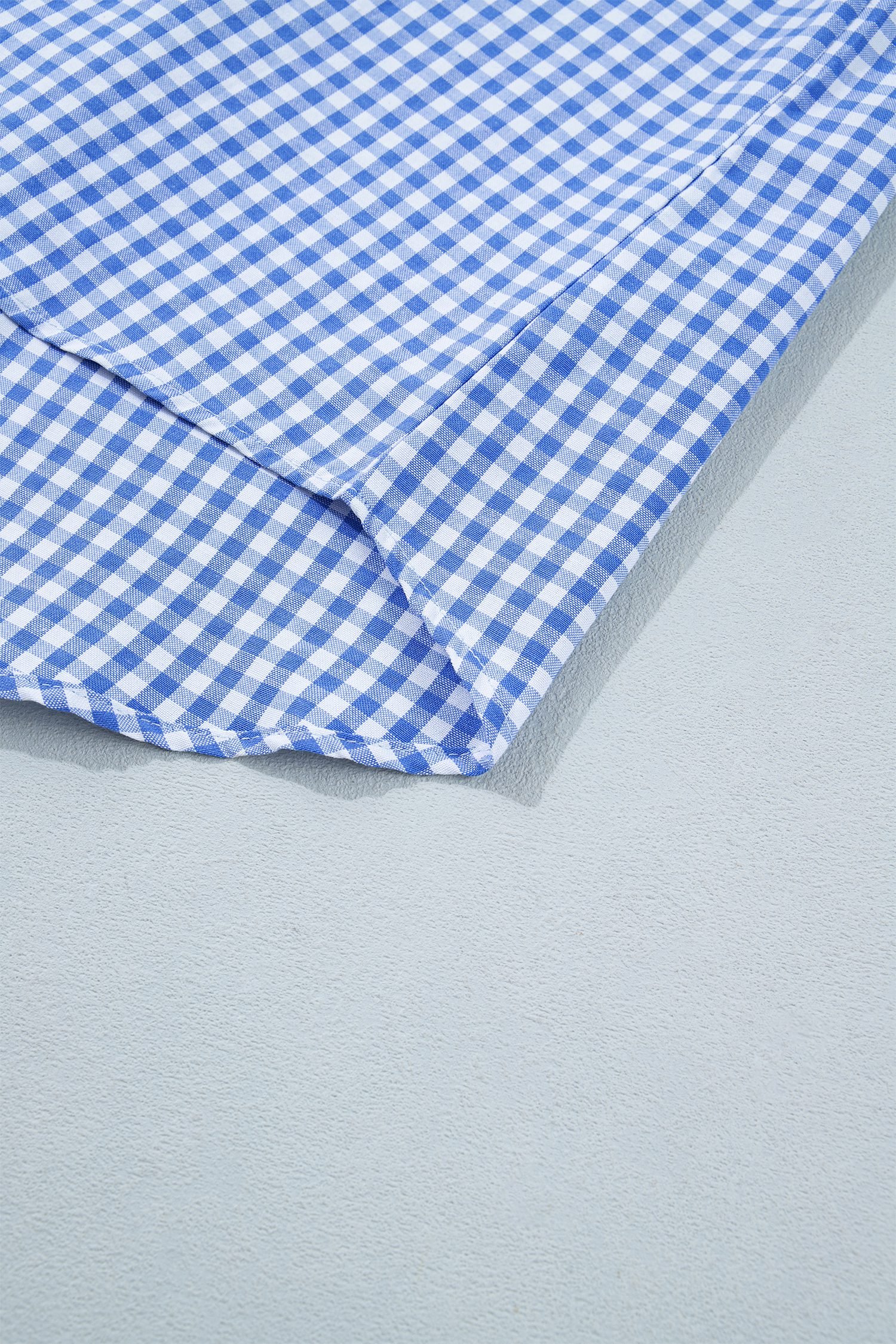 Sky Blue Summer Plaid V Neck Puff Sleeve Blouse - Image 11