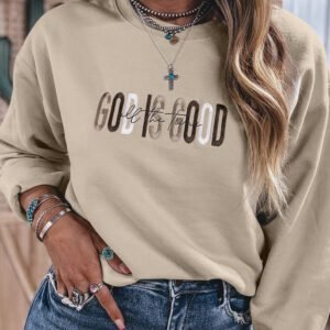 Jet Stream GOD IS GOOD Western Embroidered Letter Crewneck Pullover Sweatshirt