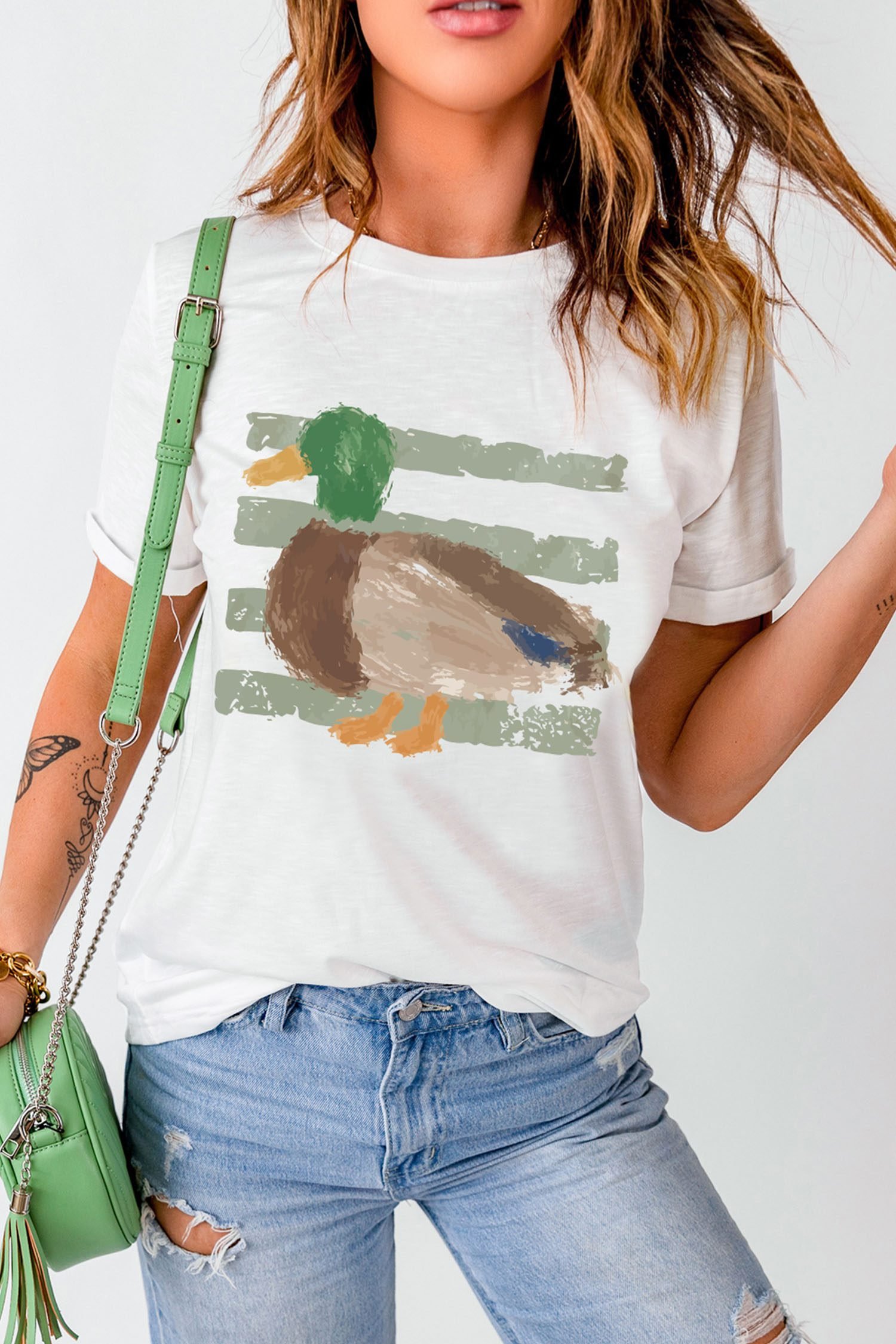 White Western Duck Graffiti Print T-Shirt - Image 4
