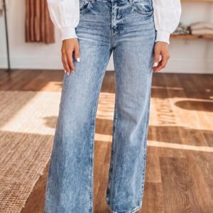 Beau Blue Acid Wash Pocket Detail Flare Jeans