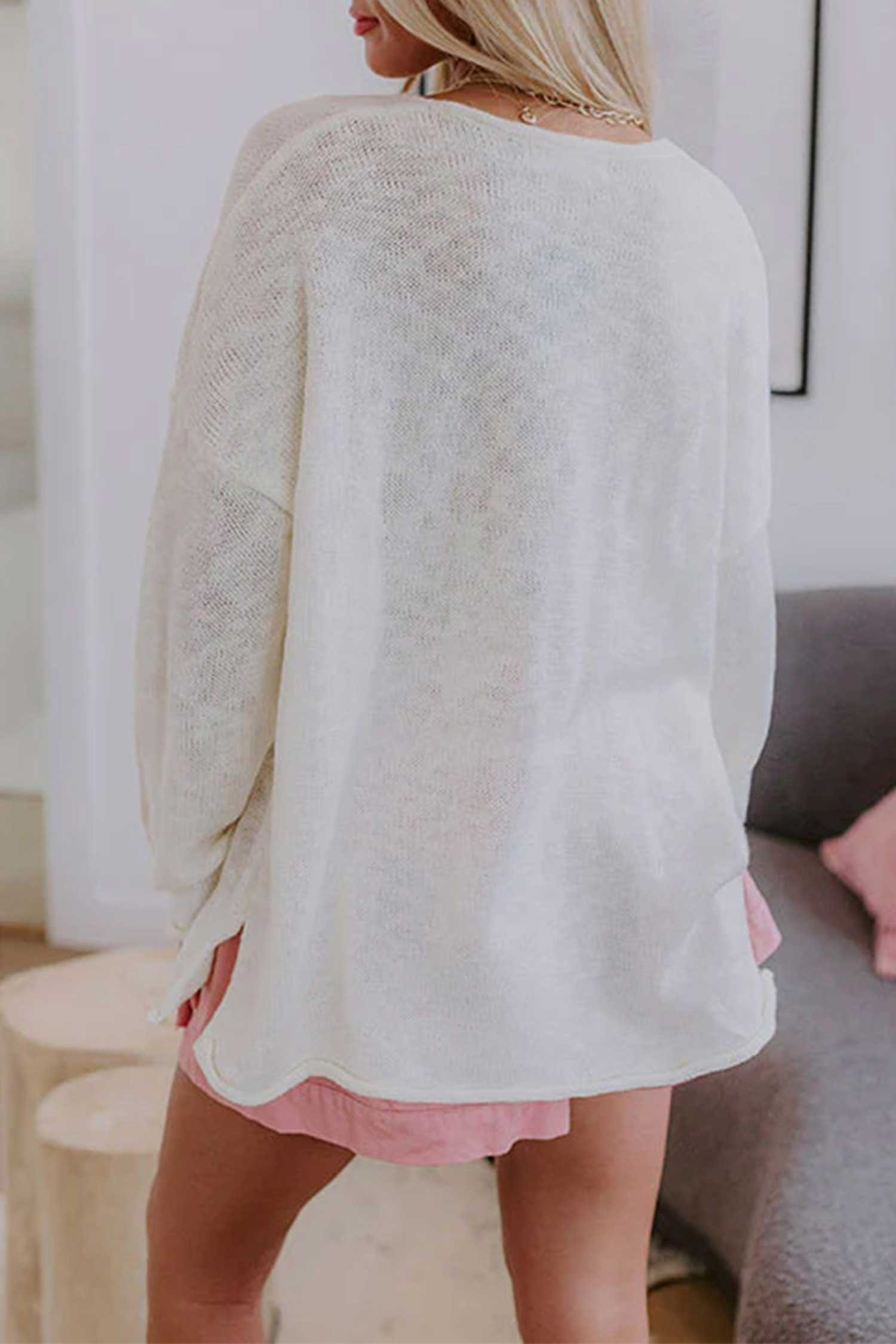 White V Neck Lightweight Knit BEACH SIDE Shift Tunic Sweater - Image 2