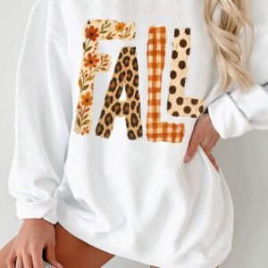 White Fall Letter Pattern Graphic Customized Corded Sweatshirt