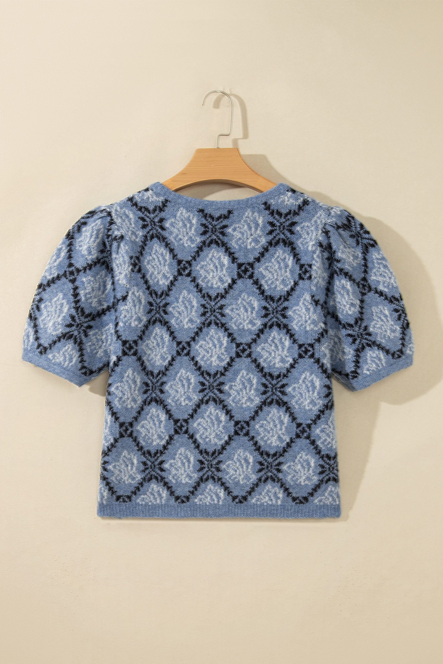 Dark Blue Short Sleeve Button Front Boho Knit Top Cardigan