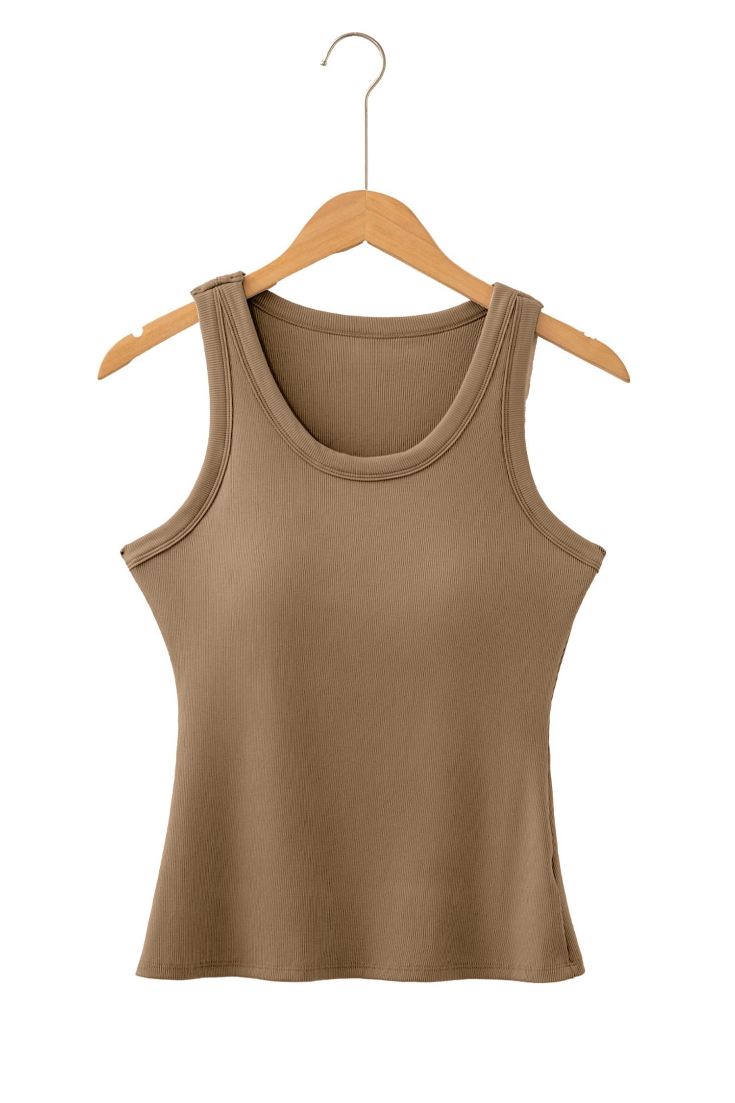 Dark Khaki Slim Ribbed Padded Tank Top