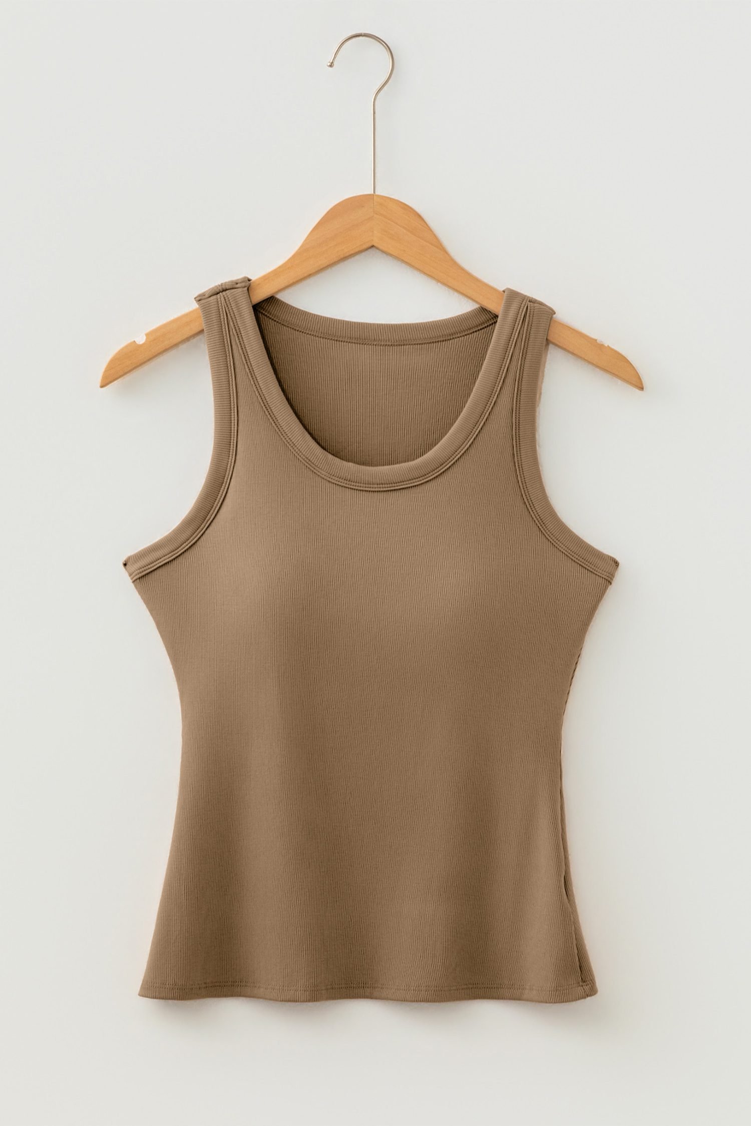 Dark Khaki Slim Ribbed Padded Tank Top