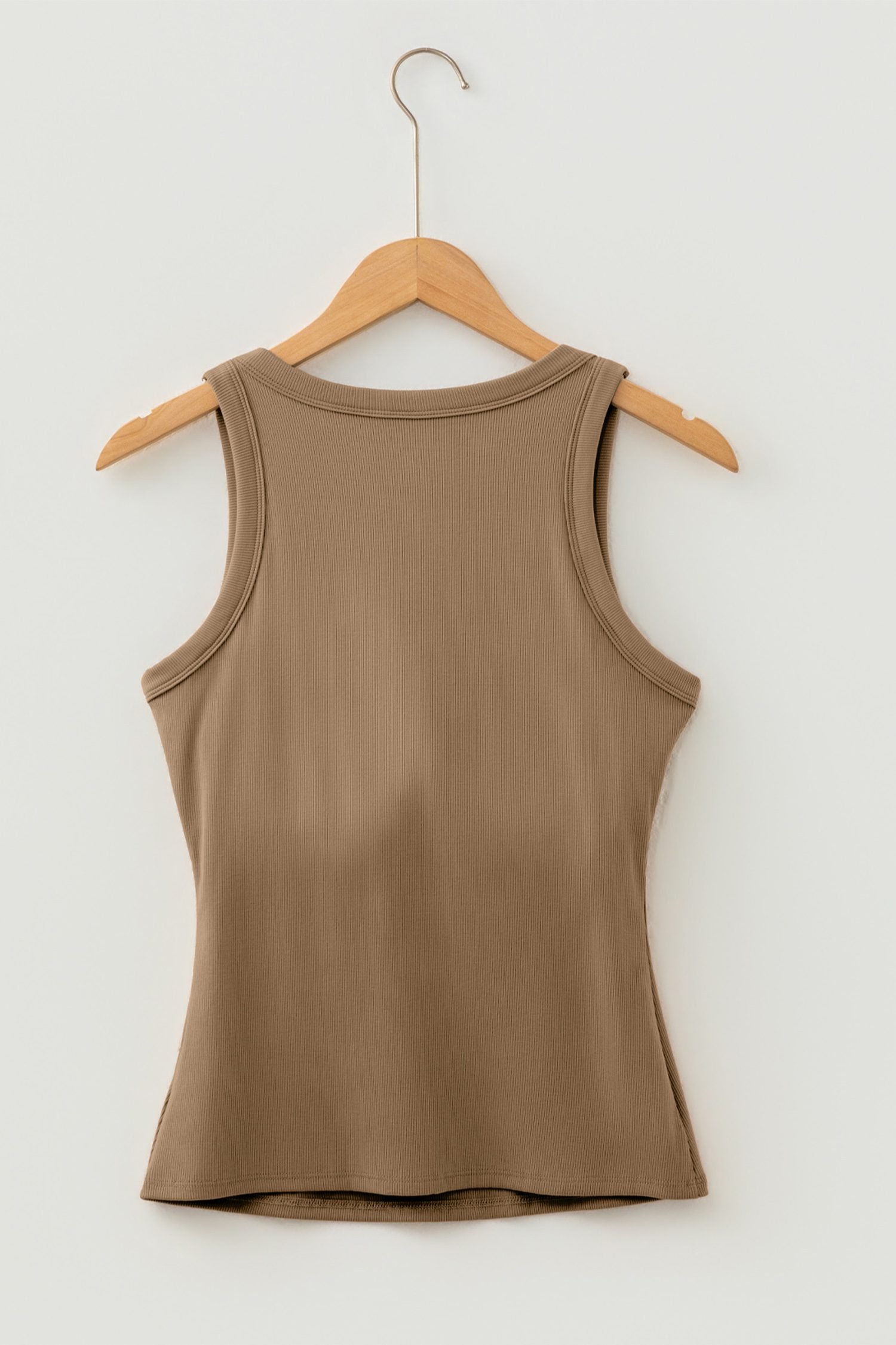 Dark Khaki Slim Ribbed Padded Tank Top