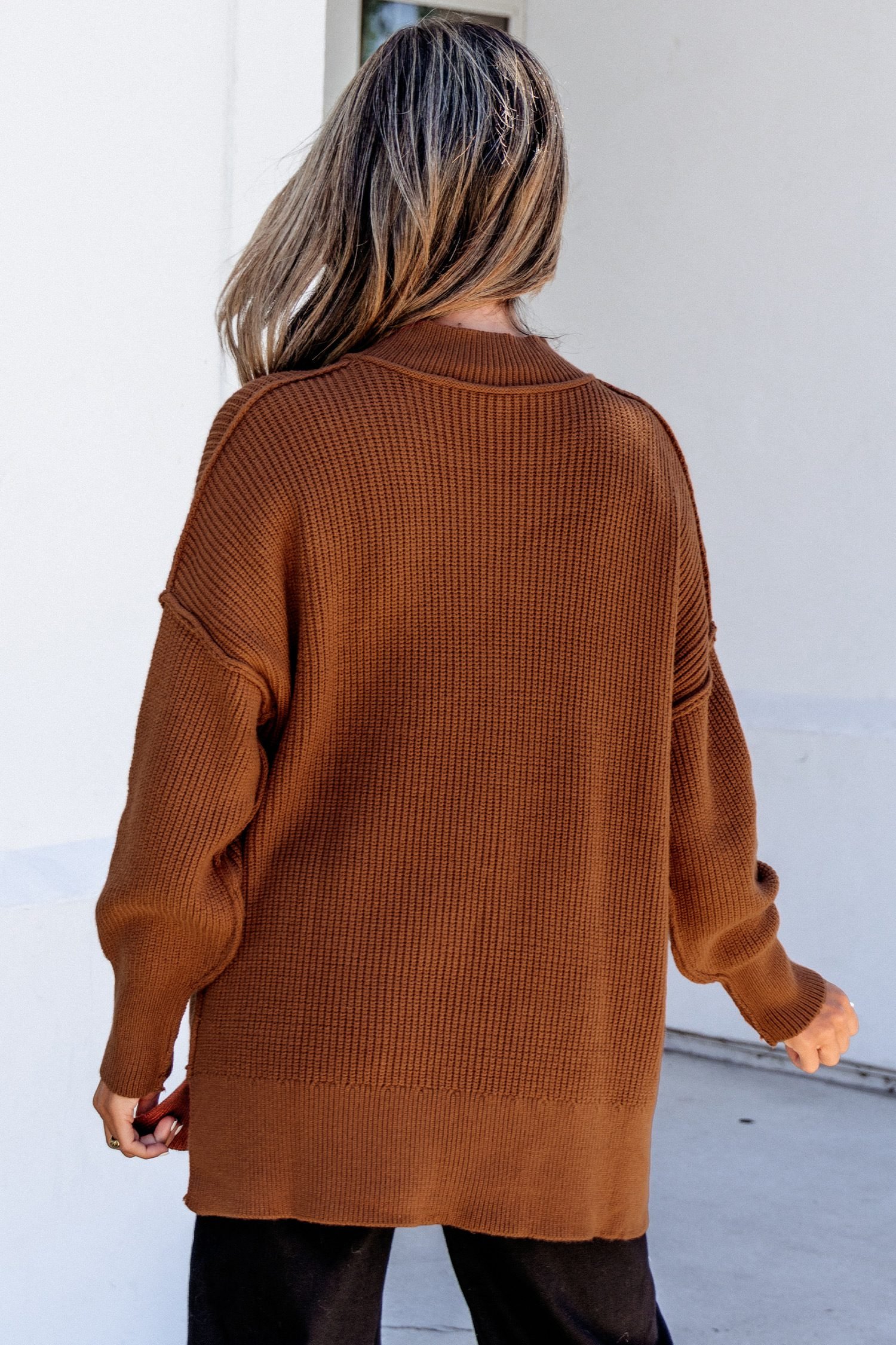 Chestnut Long Sleeve Ribbed Knit Stand Neck Regular Fit Sweater - Image 2