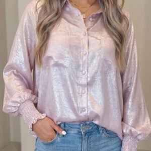 Delicacy Long Sleeve Button Front Ruffle Cuffs Back Paneling Shirt