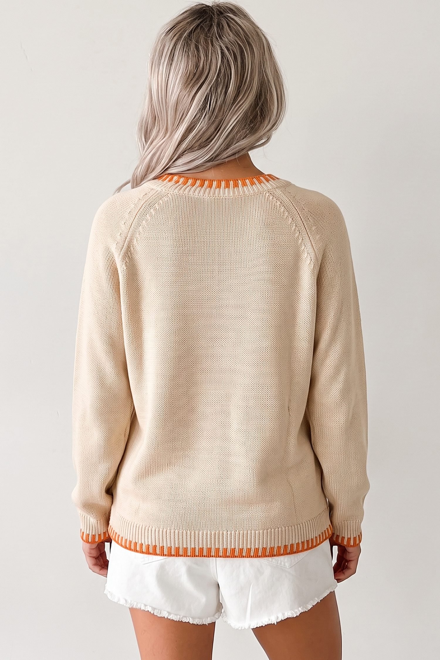 Parchment Floral Embroidery Pumpkin Long Sleeve Round Neck Sweater - Image 4