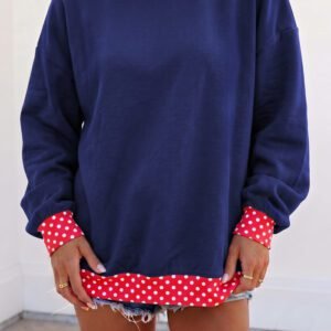 Dirty blue Colorblock Polka Dot Contrast Trim Oversized Sweatshirt