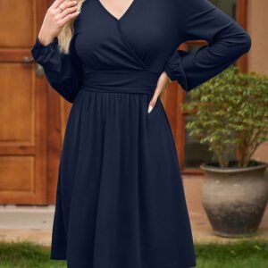 Dirty blue Faux Wrap V Neck Long Sleeve Mini Dress