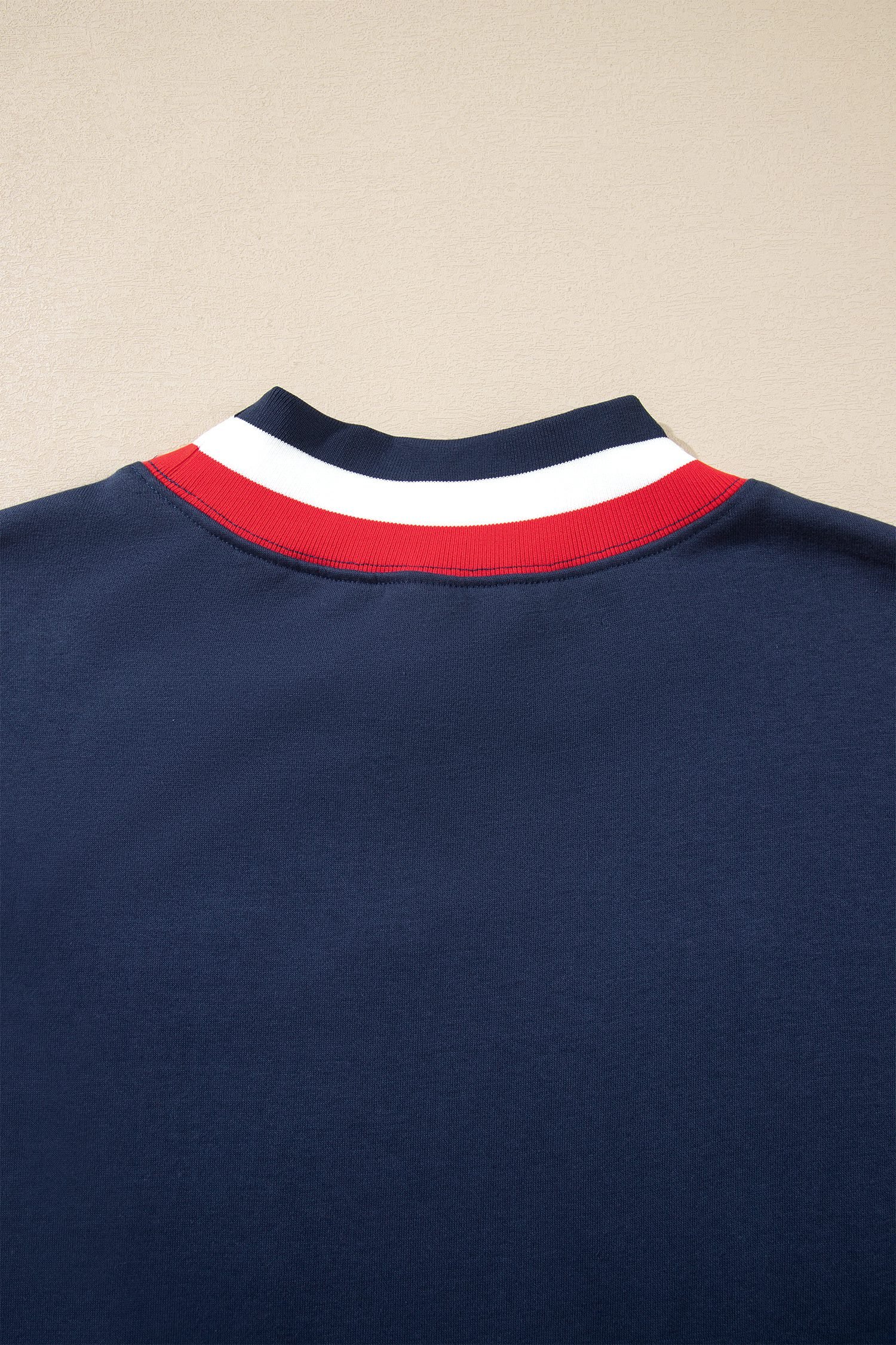 Dirty blue USA Slogan Patch Embroidery Colorblock High Neck Long Sleeve Sweatshirt