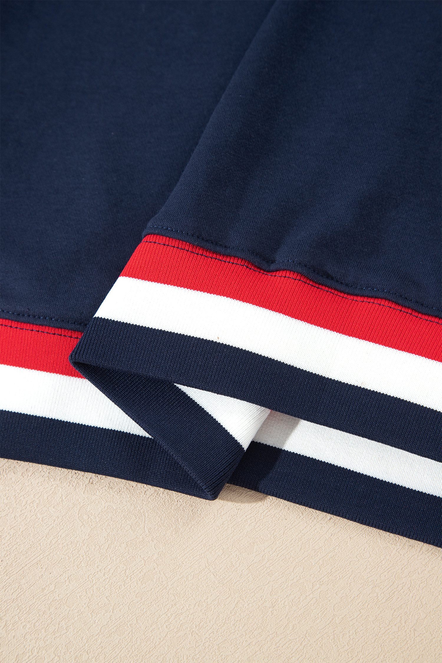 Dirty blue USA Slogan Patch Embroidery Colorblock High Neck Long Sleeve Sweatshirt