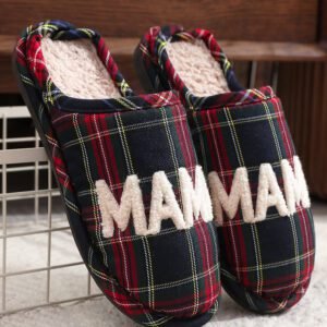 Duffel Green Retro Plaid MAMA Plush Liner Winter House Slippers