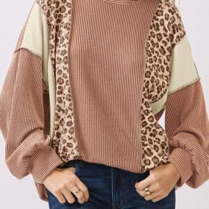 DUNE Leopard Print Colorblock Ribbed Knit Top