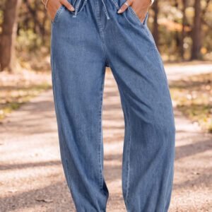 Dusk Blue Elastic Waist Harem Ankle Length Jeans