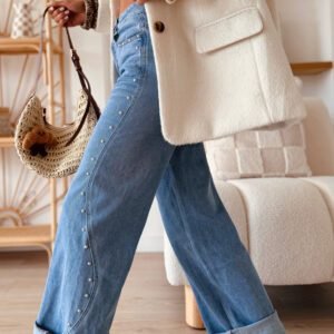 Dusk Blue Side Seam Rivet Detail Ankle Length Casual Jeans
