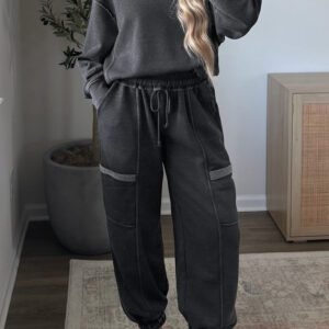 Carbon Grey Solid Colorblock Jogger Pants Set