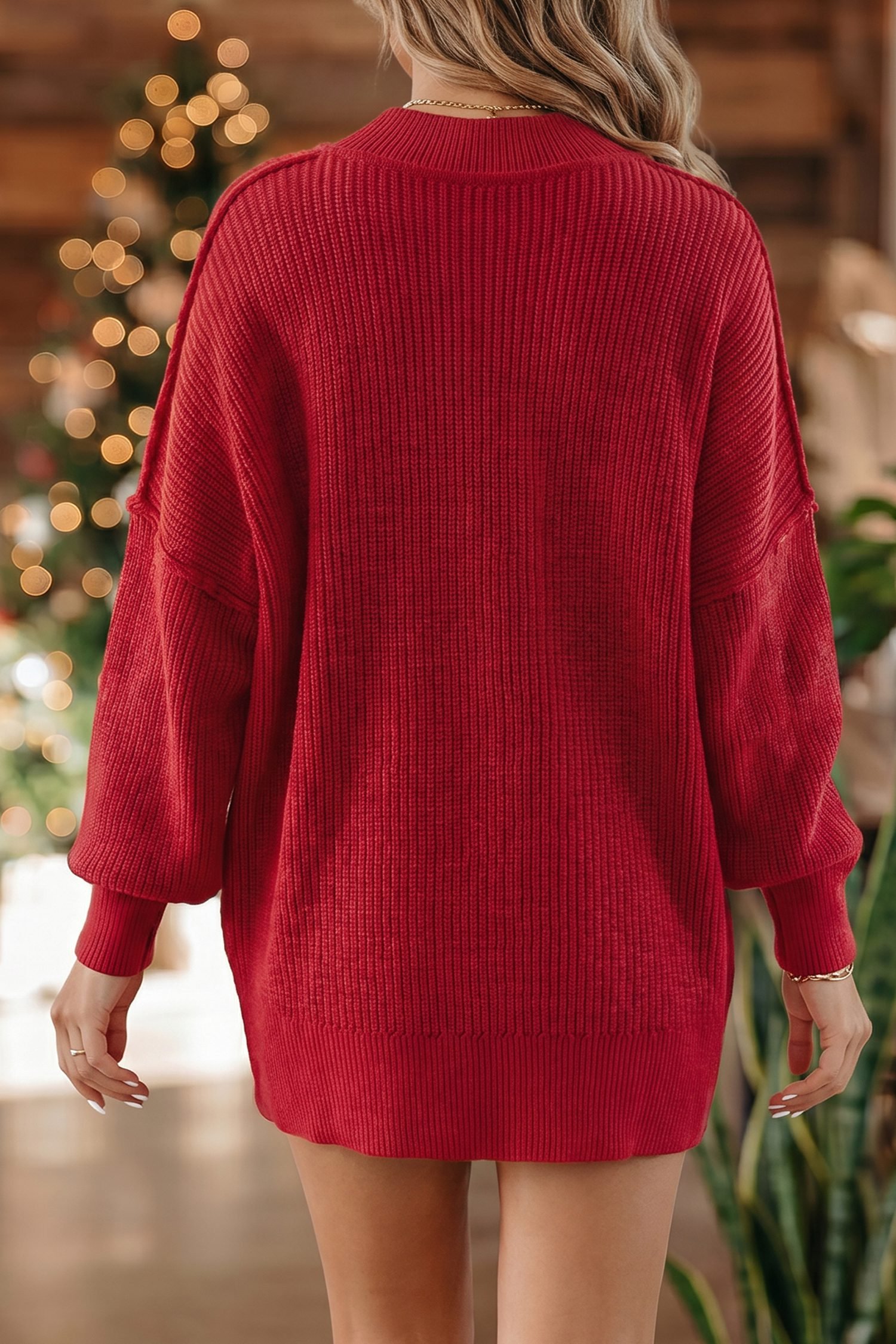 Red Dahlia Long Sleeve Ribbed Knit Stand Neck Regular Fit Sweater - Image 2