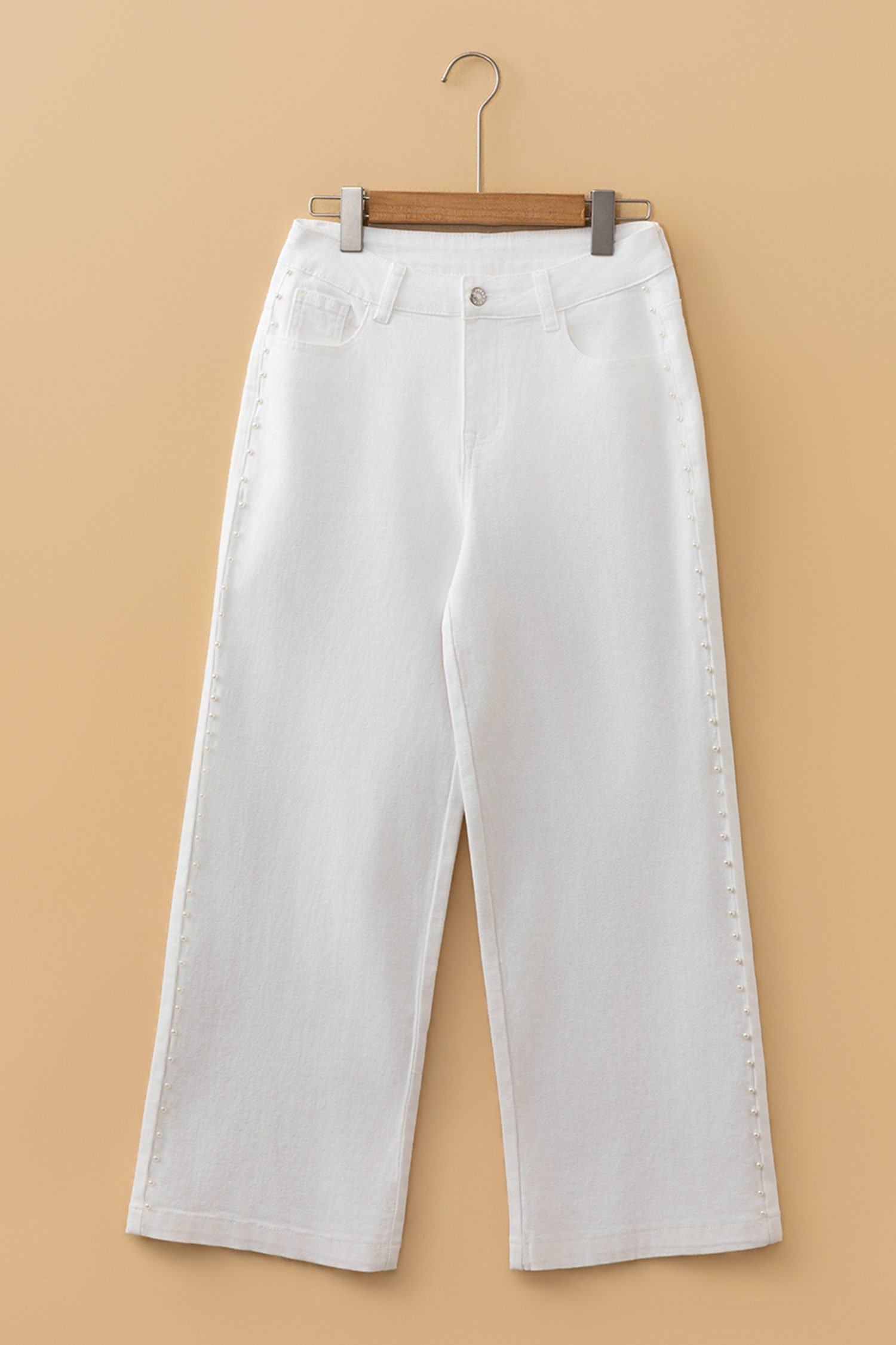White Pearl Embellished Side Seam Ankle-length Shift Jeans - Image 5