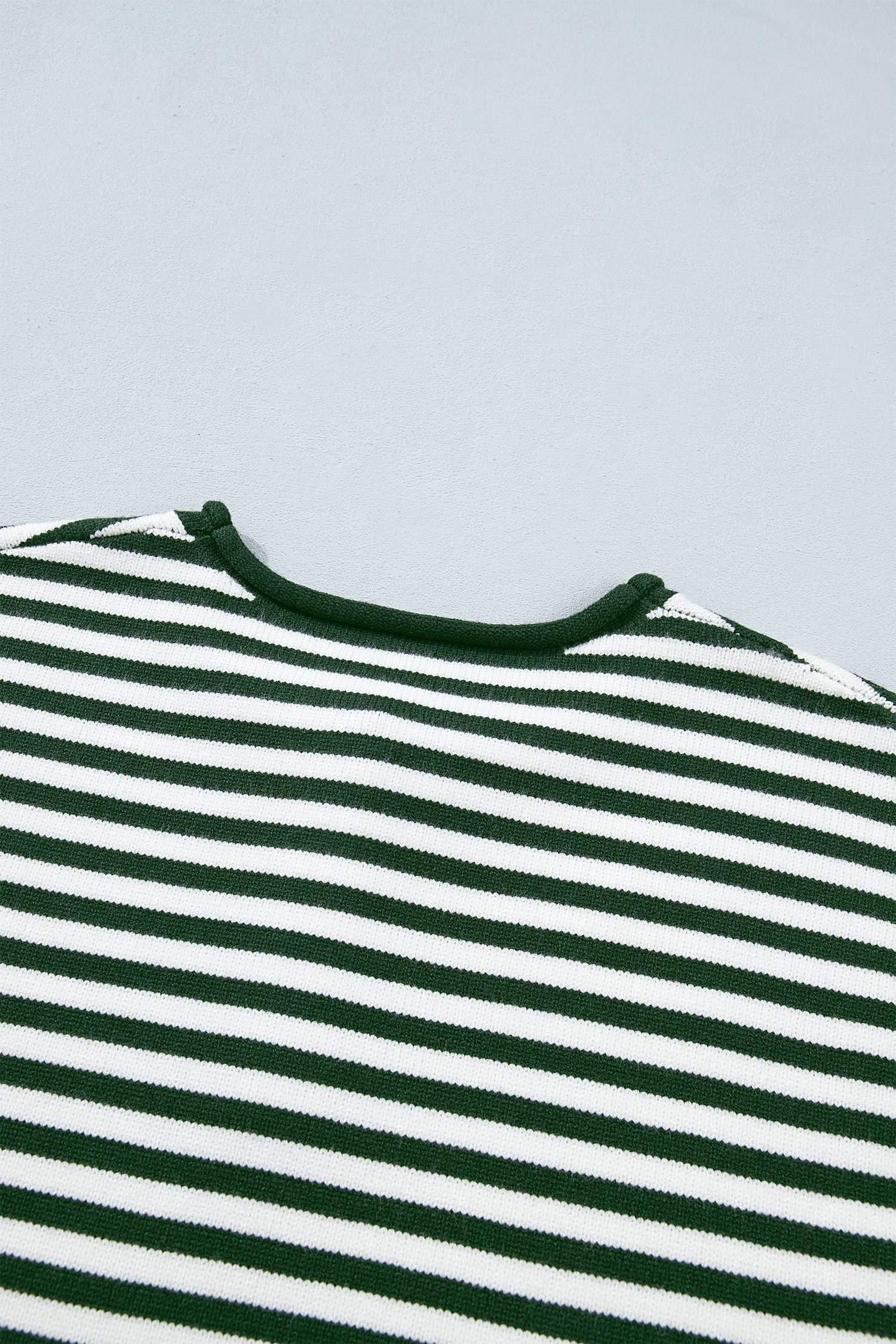 Green Stripe Striped Button Placket Drop Shoulder Long Sleeve Sweater - Image 18