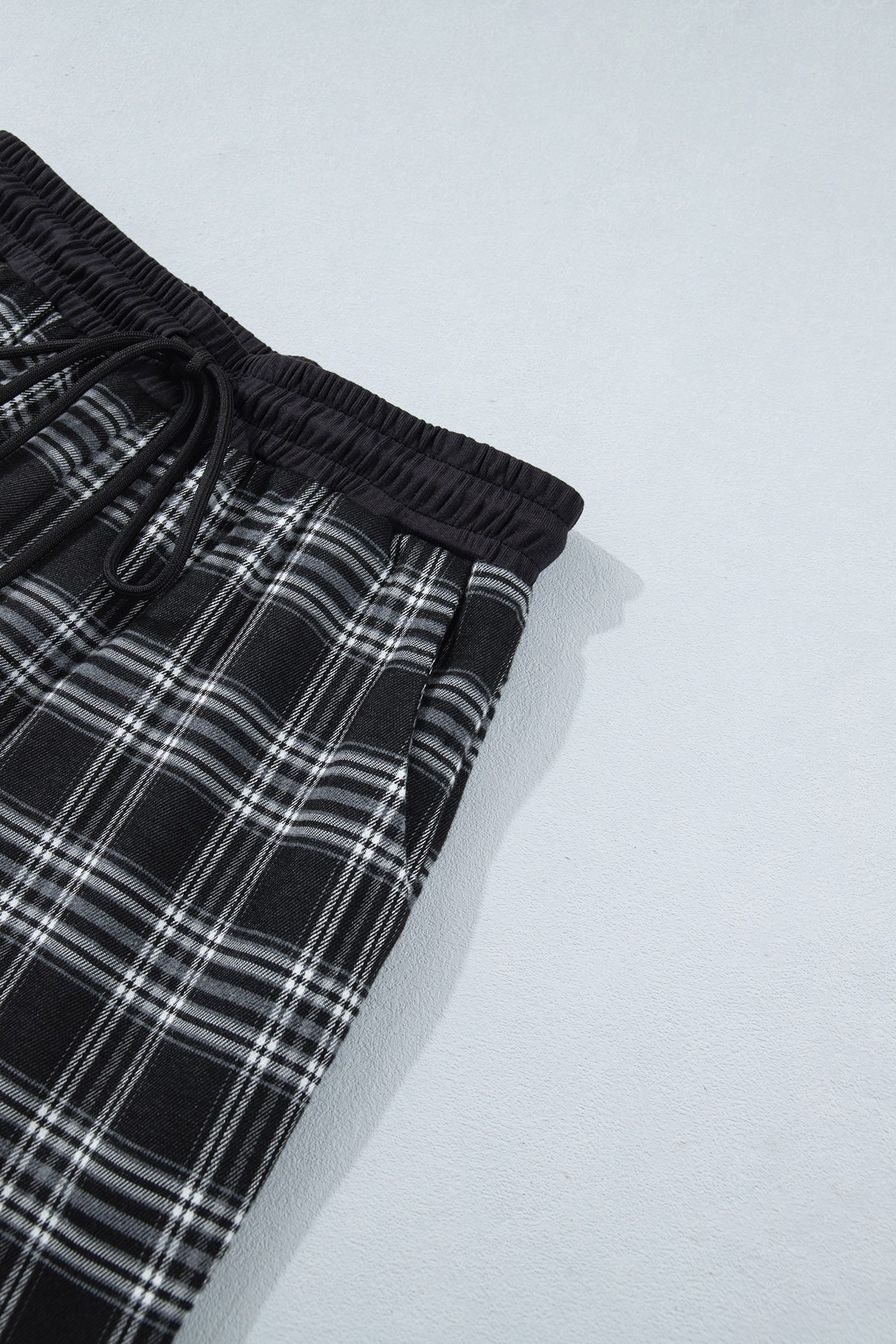 Black Frenchy Plaid Pattern Contrast Drawstring Waist Wide Leg Pants - Image 9
