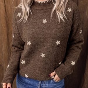 Chicory Coffee Floral Print High Neck Long Sleeve Sweater