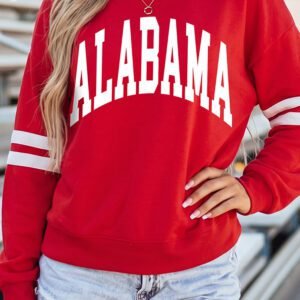Fiery Red Alabama Letter Print Casual Graphic Sweatshirt