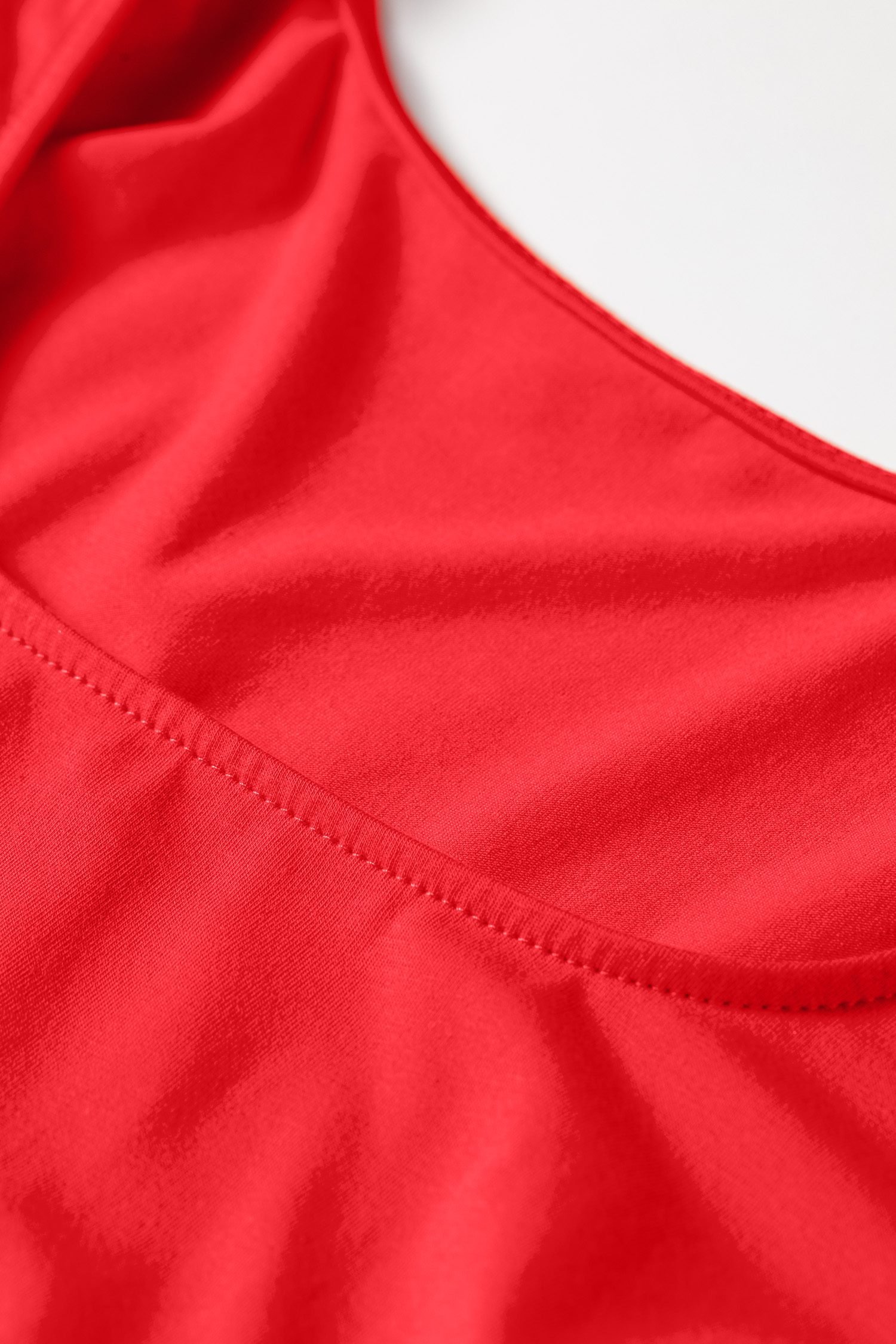 Fiery Red U Neck Long Sleeve Fit and Flare Short Dress