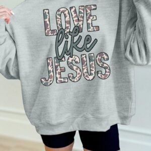 Gray Casual Camouflage Letter Print Faith Inspired Mock Neck Sweatshirt