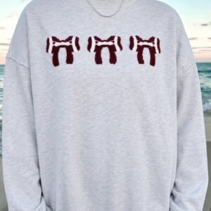 Gray Chenille Embroidered Rugby Bow Game Day Oversized Sweatshirt