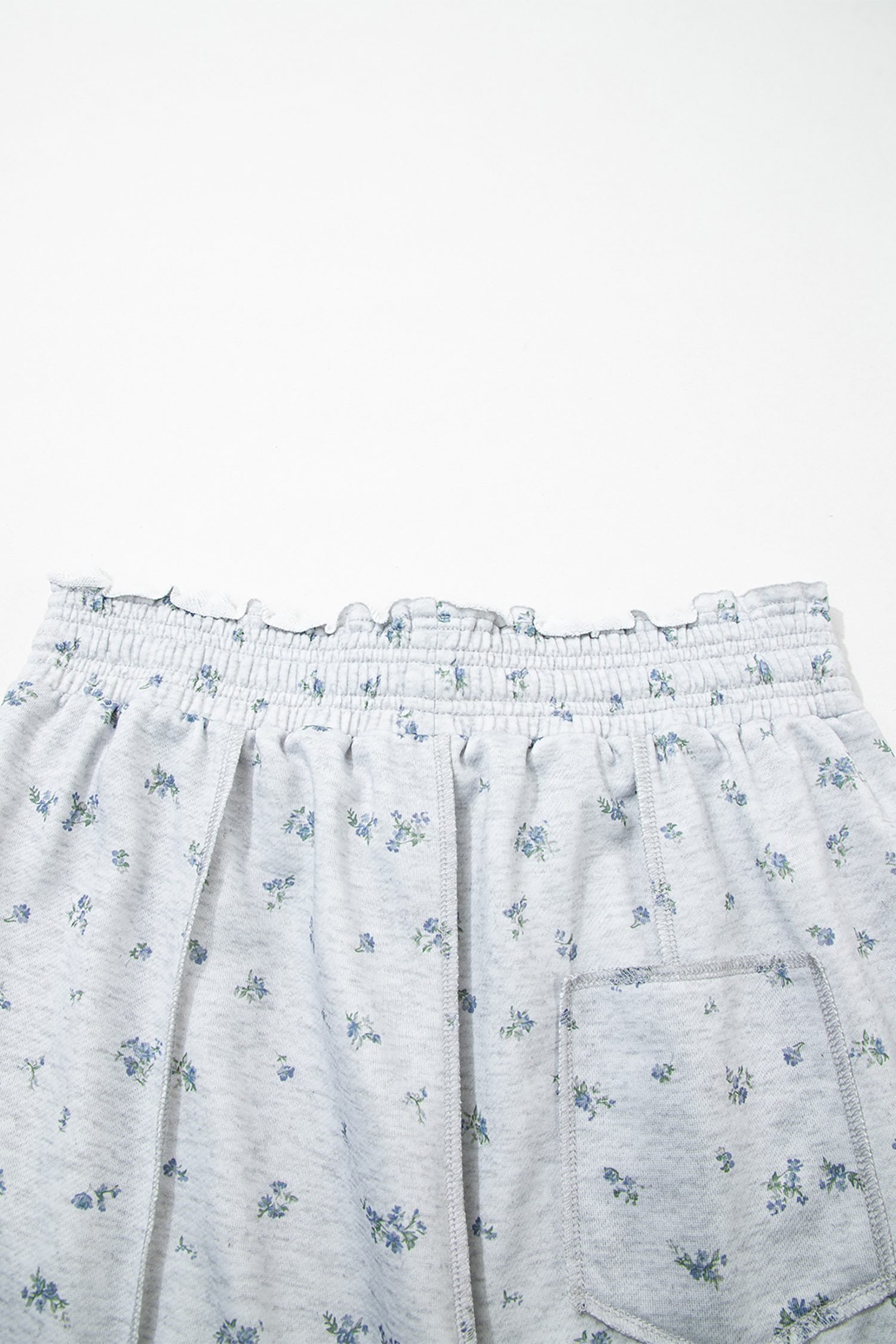 Gray Floral Print Elastic Waist Regular Fit Pants