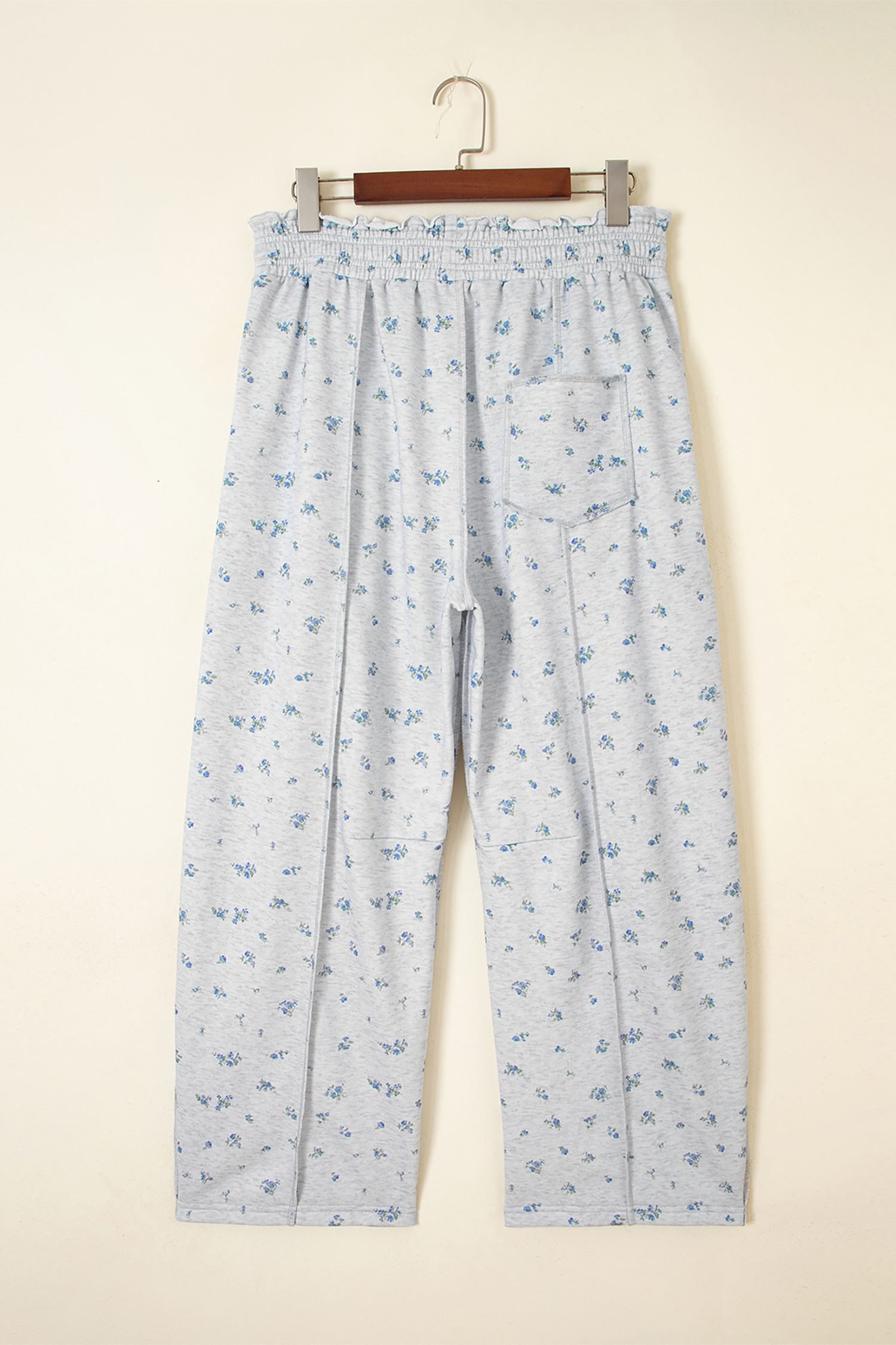 Gray Floral Print Elastic Waist Regular Fit Pants
