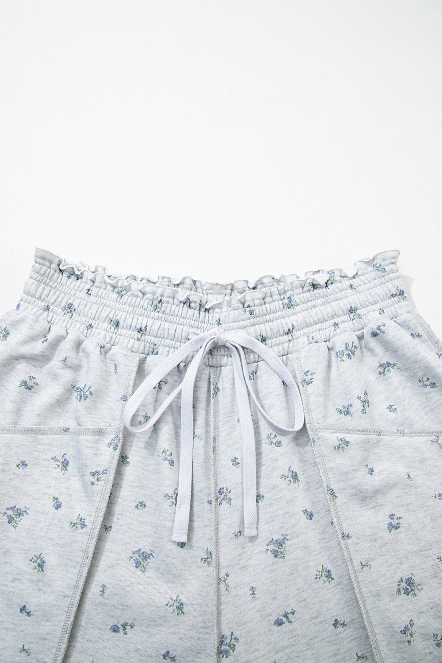 Gray Floral Print Elastic Waist Regular Fit Pants