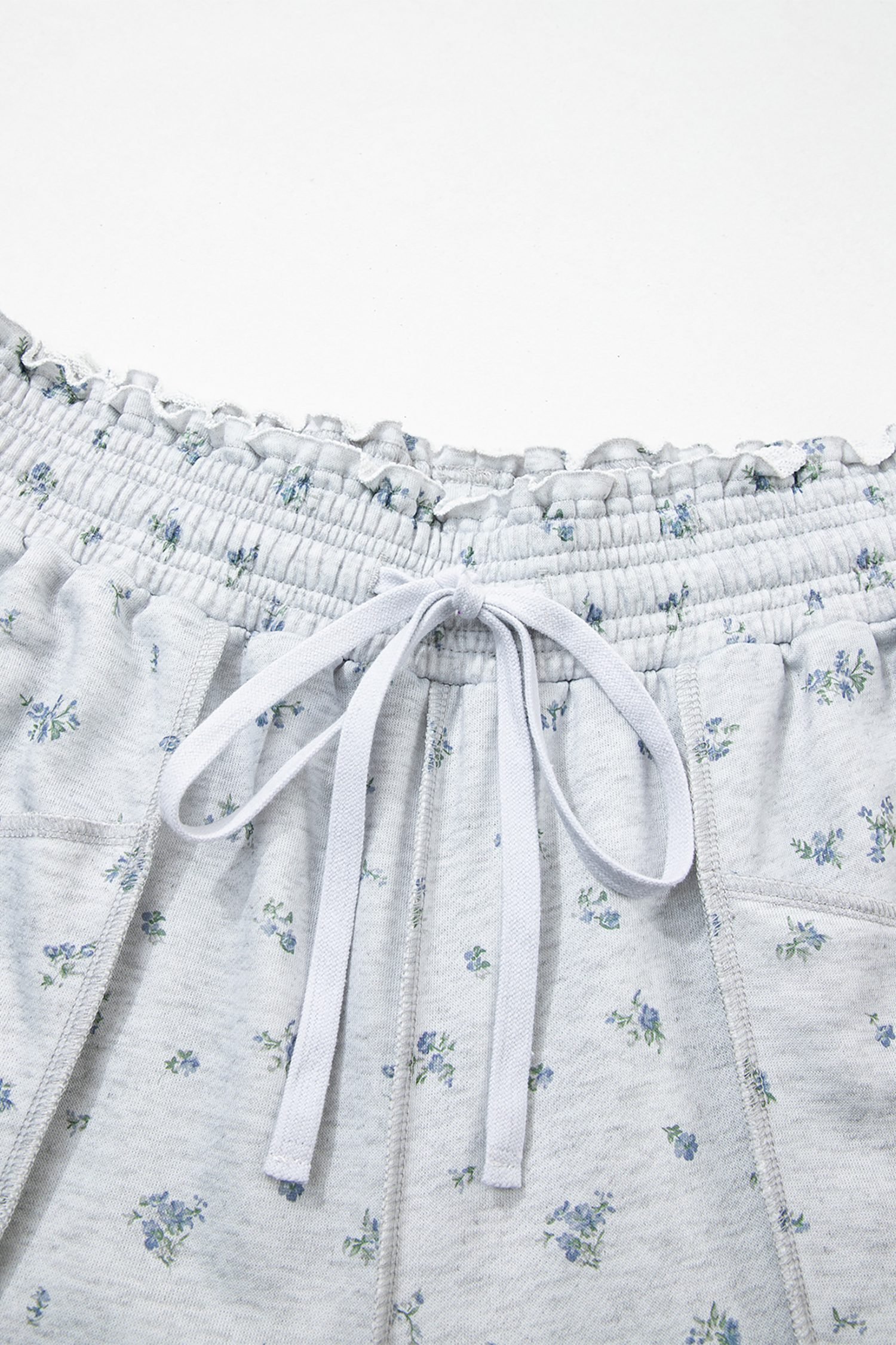 Gray Floral Print Elastic Waist Regular Fit Pants