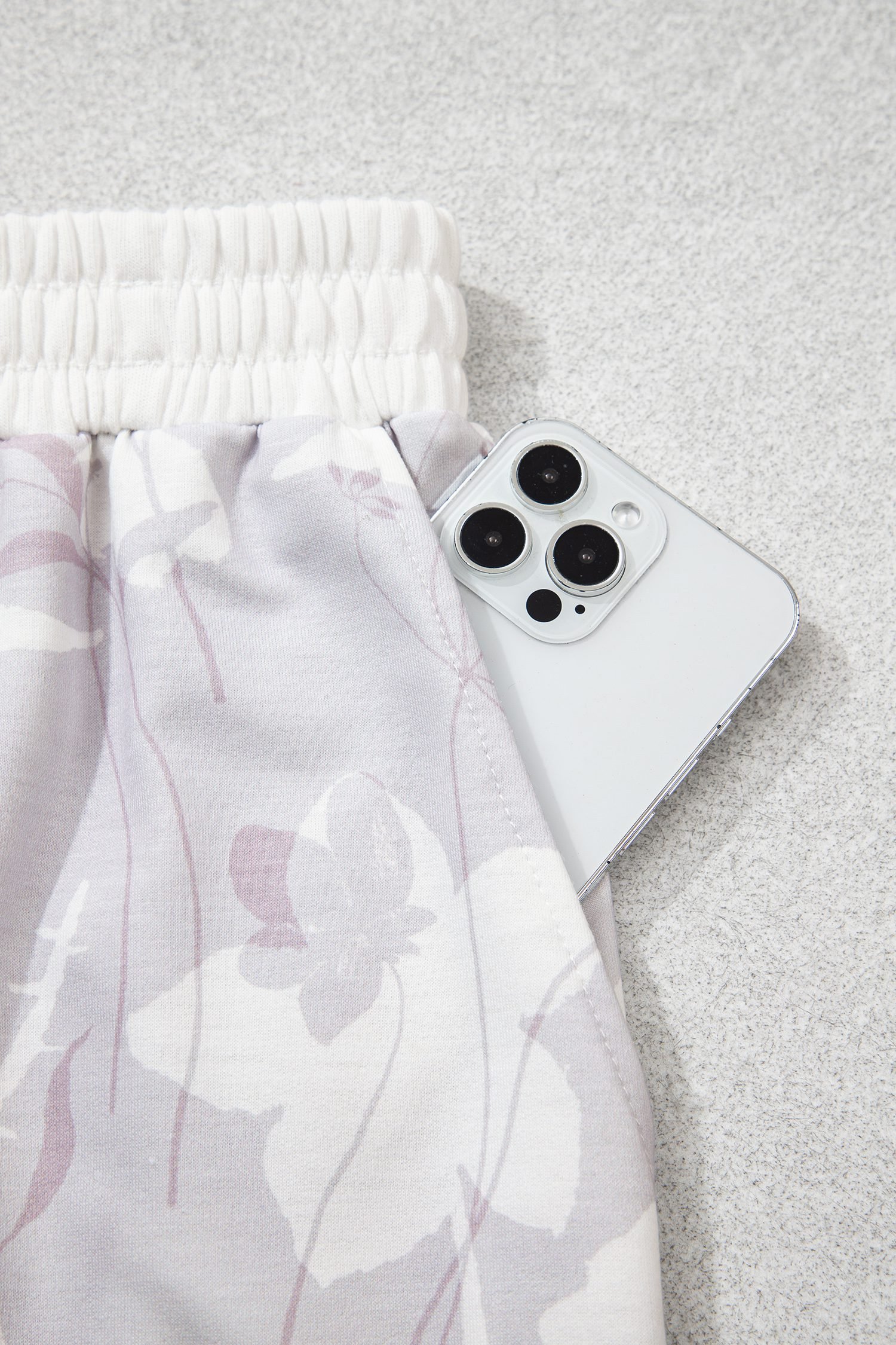 Gray Floral Print Wide Leg Ankle-Length Elastic Waistband Pants