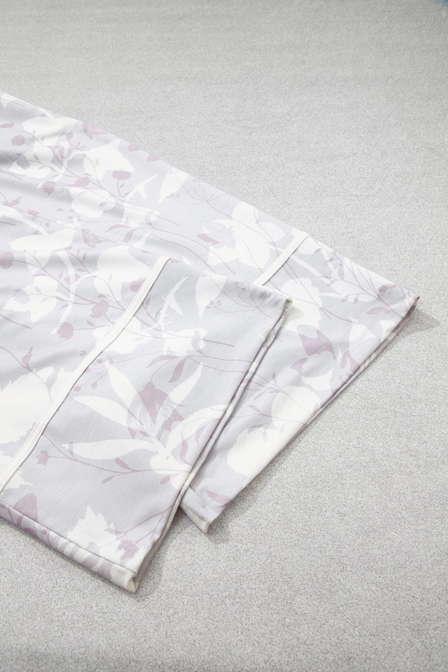 Gray Floral Print Wide Leg Ankle-Length Elastic Waistband Pants