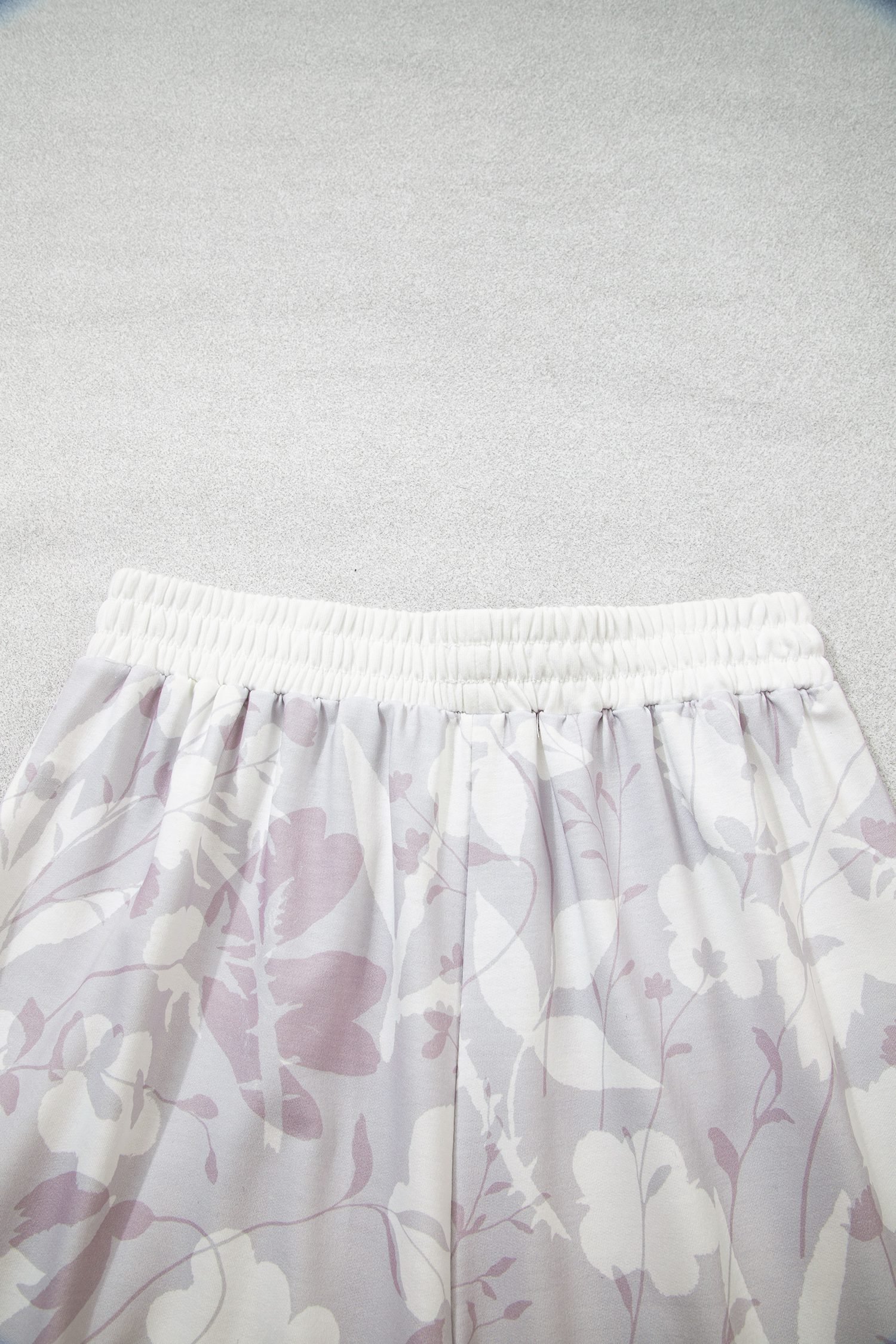 Gray Floral Print Wide Leg Ankle-Length Elastic Waistband Pants