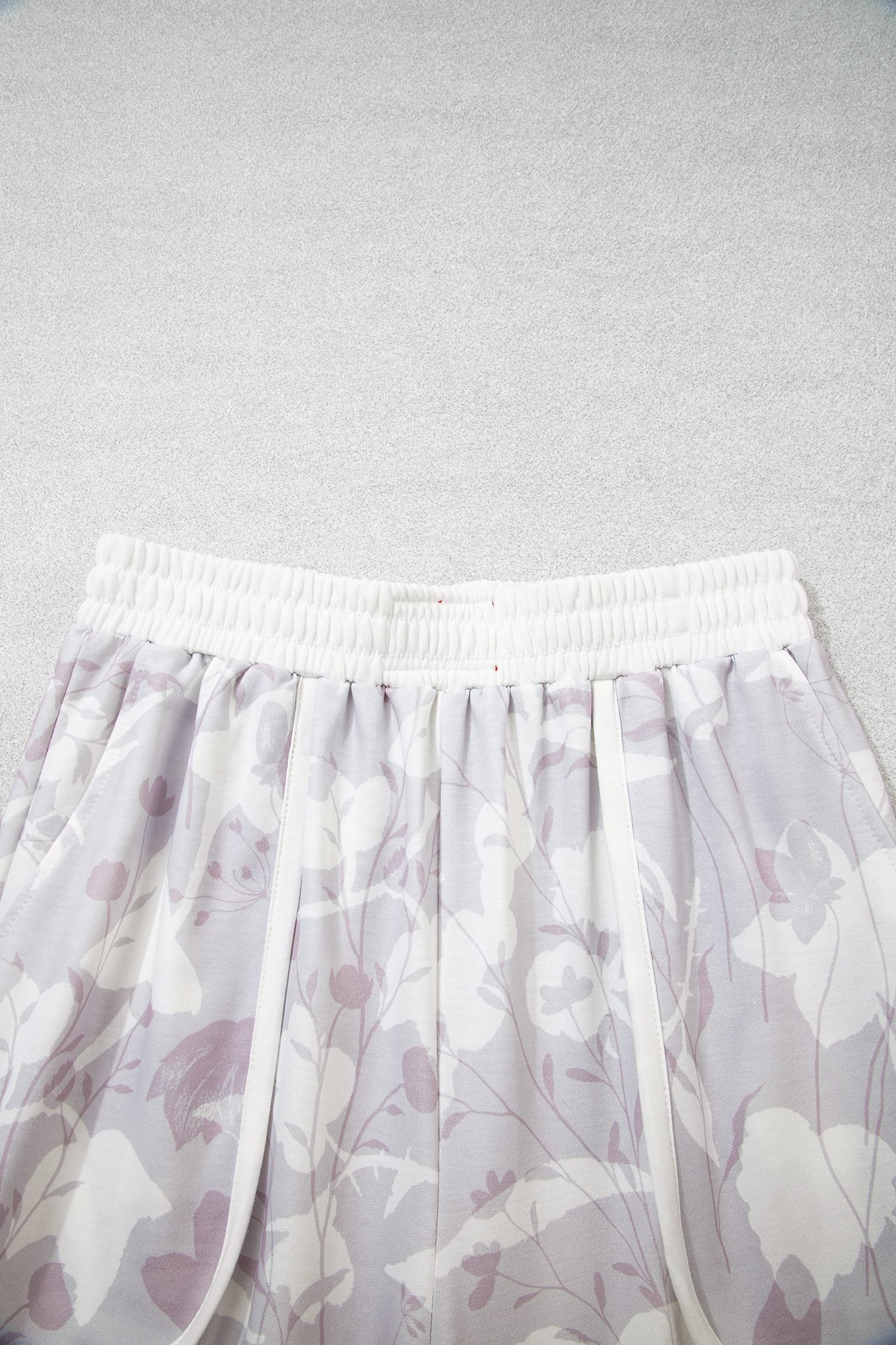 Gray Floral Print Wide Leg Ankle-Length Elastic Waistband Pants