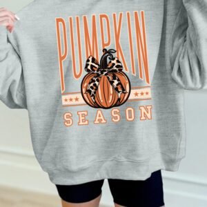 Gray Oversize Pumpkin Season Print Mock Neck Graphic Sweatshirt