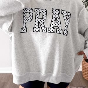 Gray PRAY Polka Dot Embroidered Mock Neck Sweatshirt