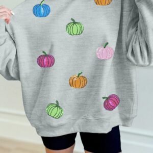 Gray Sequin Pumpkin Patch Mock Neck Baggy Sweatshirt