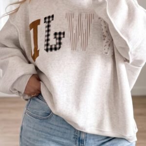 Gray WWJD Mix Pattern Letter Graphic Exposed Seam Loose Plus Size Sweatshirt