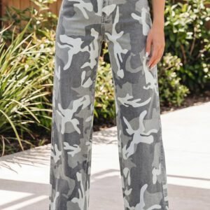 Green Camo Pattern Cotton Denim Shift Jeans